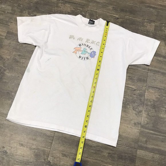 Vintage Handle With Tender Loving Care Tshirt Size Large Single Stitch USA Stain - Picture 10 of 12